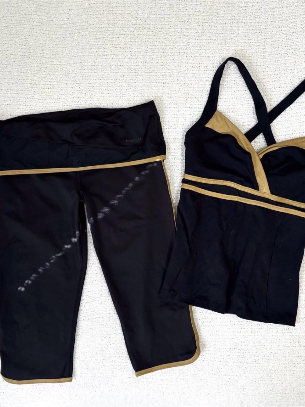 Black & Gold Two-Piece Workout Set - Bebe Sport